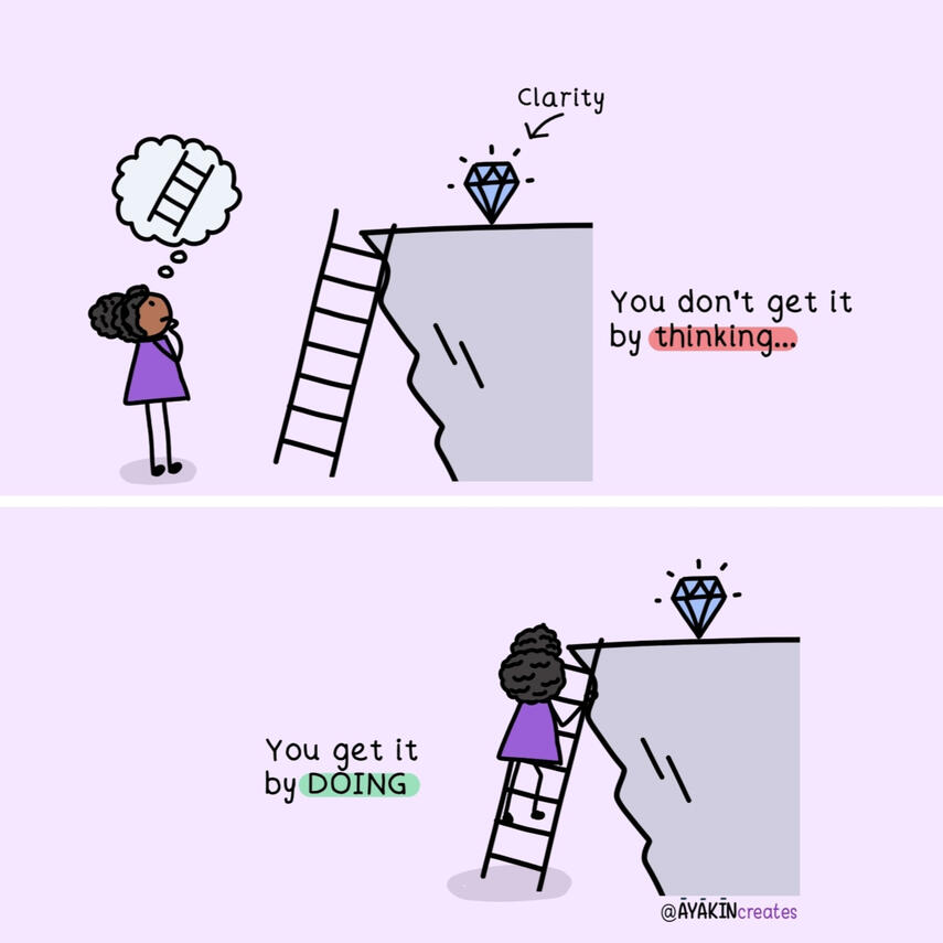 Clarity through action - ladder to diamond in joyful, whimsical mental wellness illustration - Yemisi Olusanya