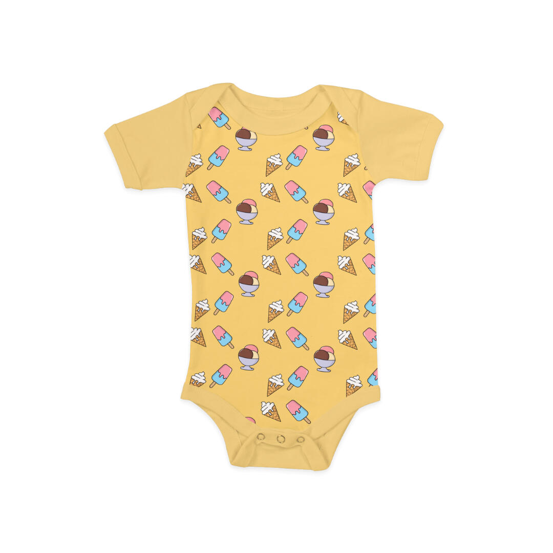 Joyful pattern of ice cream cones, popsicles and scoops of vanilla, chocolate and strawberry ice cream - Yemisi Olusanya