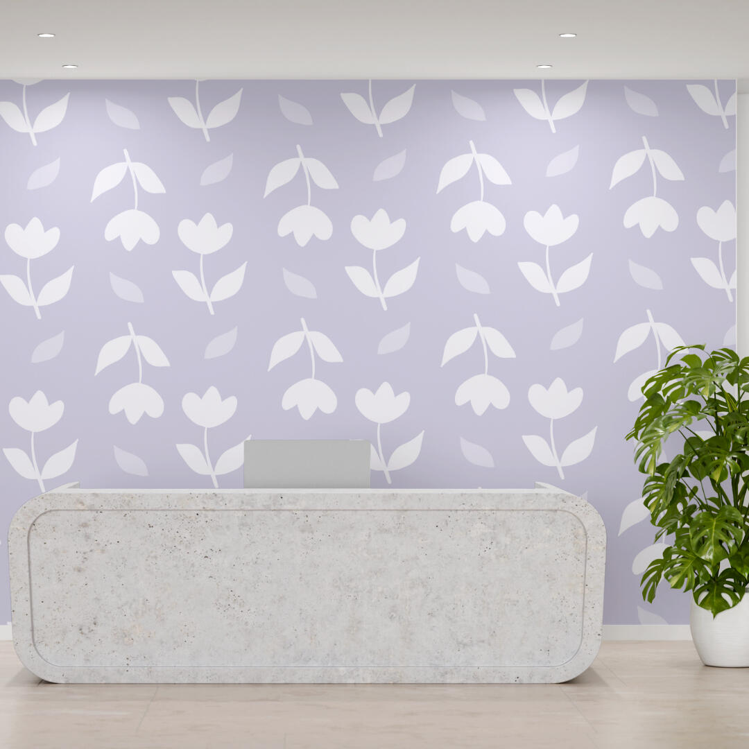 A blossoming tulip pattern in a charming, elegant pastel lavender grey as stylish wallpaper - Yemisi Olusanya