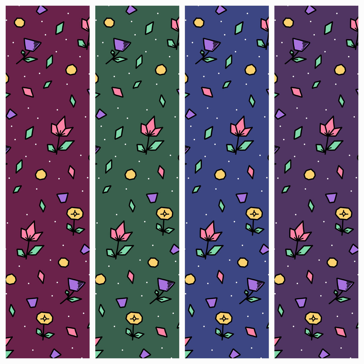 Whimsical floral pattern illustration for joyful textiles and mindful designs - Yemisi Olusanya